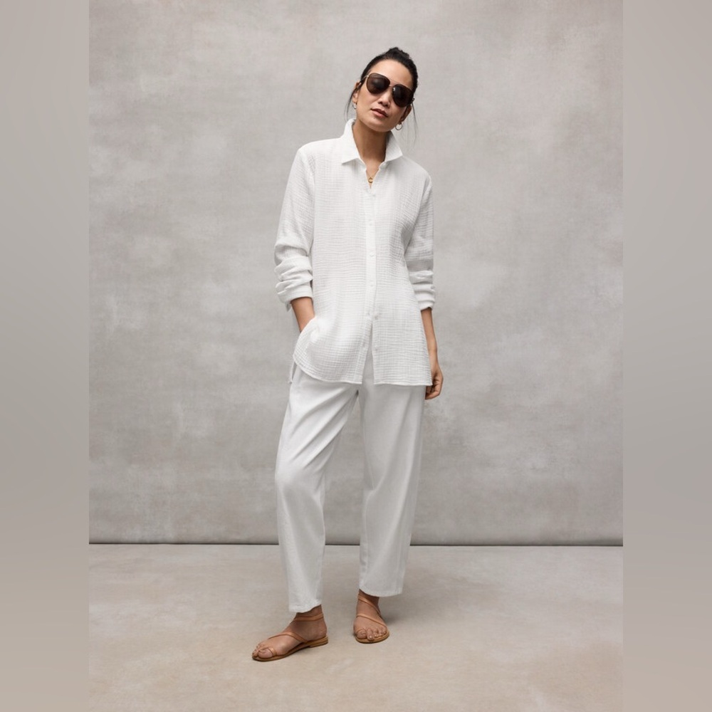 NWT Eileen Fisher Slubby Organic Cotton Linen Lantern Pant in White - Picture 3 of 12